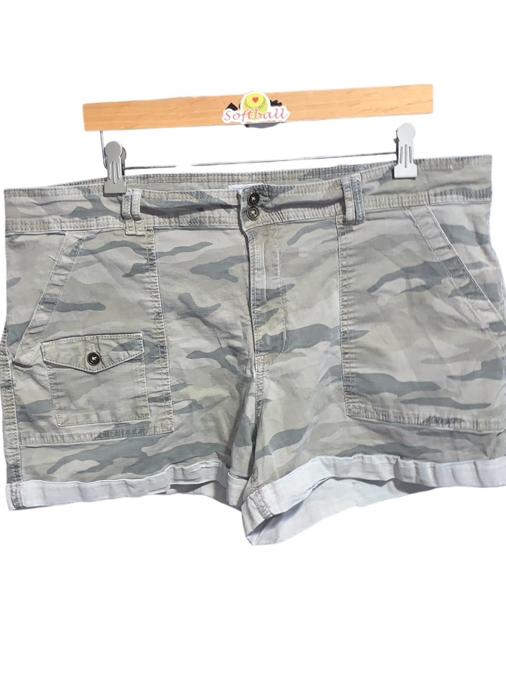 Time and Tru Light Camouflage Utility Summer Shorts Folded Hem Cargo